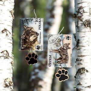 Vintage stamps Wolf 1985 Poland upcycled dangle earrings sterling wires wolves